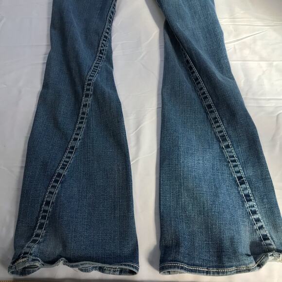 True Religion VTG Joey Big T twisted flare denim jeans womens 28 white stitching - Picture 9 of 14